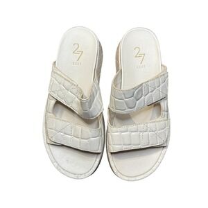 27 Edit Shoes Womens Size 7.5 White Leather Marcela Slide Sandals Wedge Platform